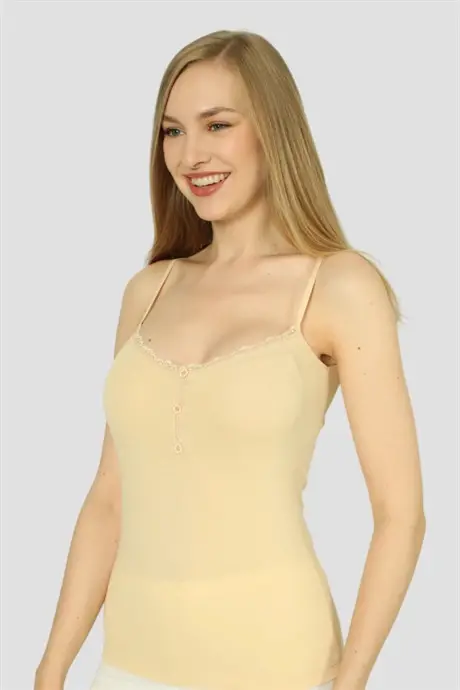 Angelino Underwear Women's Button-Down Tank Top Nude Lycra Spaghetti Straps 2-Pack - 4