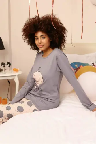 Angelino Underwear Women's Combed Long Sleeve Pajamas Set 4186 - 4