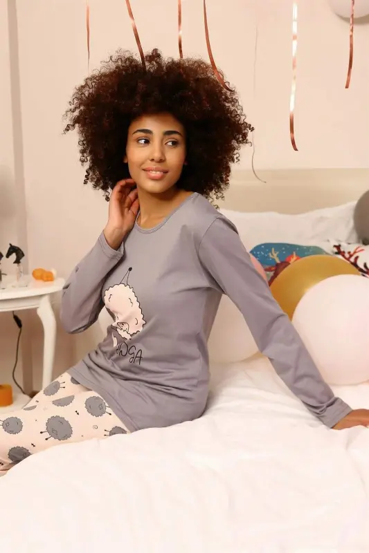 Angelino Underwear Women's Combed Long Sleeve Pajamas Set 4186 - 5