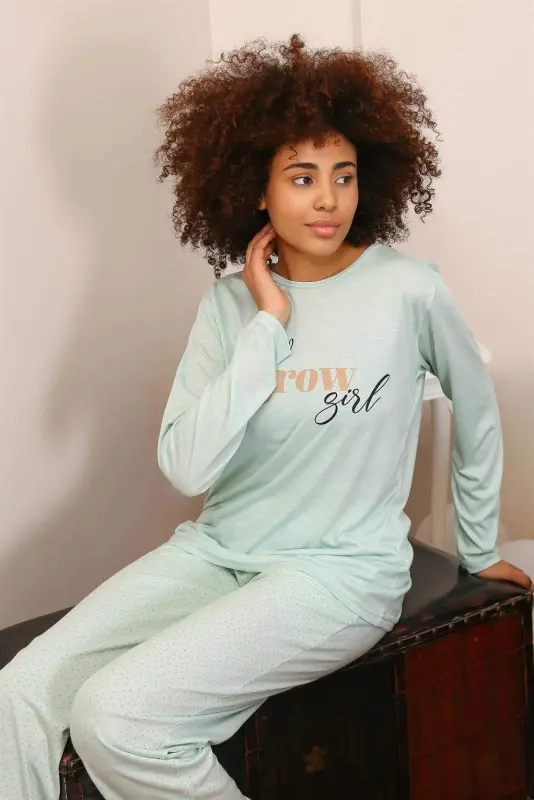 Angelino Underwear Women's Cotton Long Sleeve Pajama Set 4188 - BÜYÜKBEDENIZ