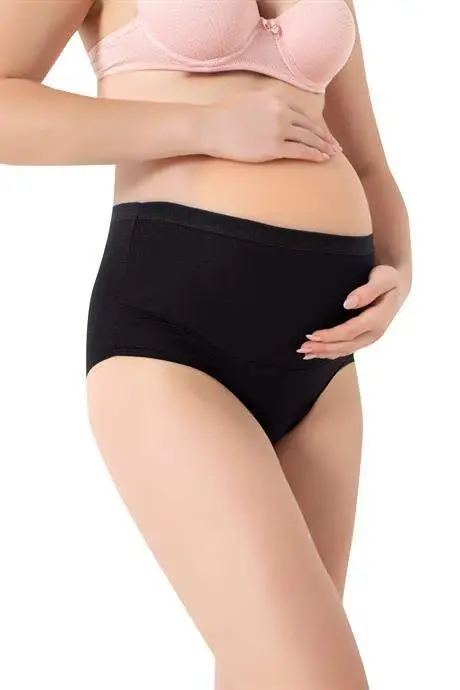 Angelino Underwear Women's Cotton Lycra Elastic High Waist Black Maternity Pregnancy Panties 2 Pack - 3