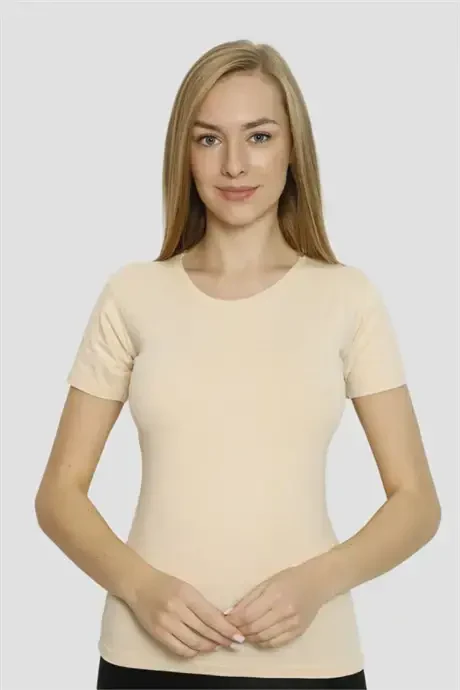 Angelino Underwear Women's Nude Lycra Crew Neck T-shirt 2-Pack - 3