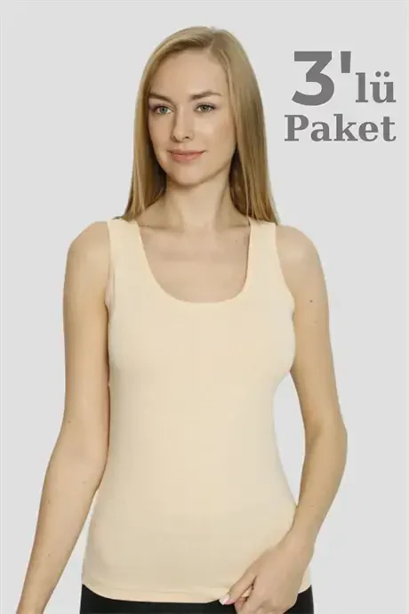 Angelino Underwear Women's Nude Lycra Wide Strap Tank Top 3-Pack - 1