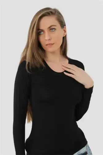 Angelino Underwear Women's Ribbed Black Long Sleeve Bodysuit 2-Pack - 4