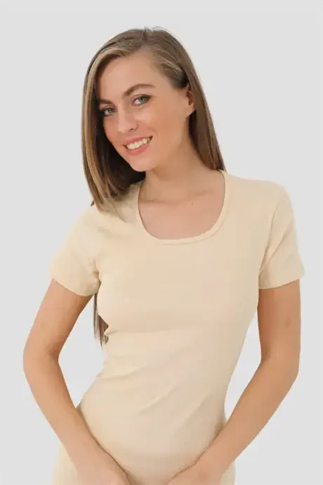 Angelino Underwear Women's Ribbed Skin Round Neck T-Shirt - 1