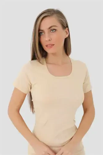 Angelino Underwear Women's Ribbed Skin Round Neck T-Shirt - 3