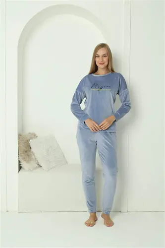 Angelino Underwear Women's Velvet Blue Pajama Set 20624 - 6