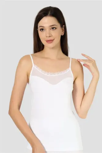 Angelino Underwear Women's White 2 Pack Cotton Lycra Tulle Strap Camisole - 3