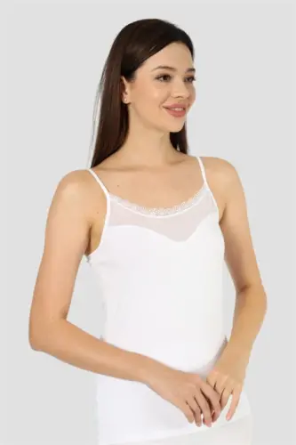 Angelino Underwear Women's White 2 Pack Cotton Lycra Tulle Strap Camisole - 4