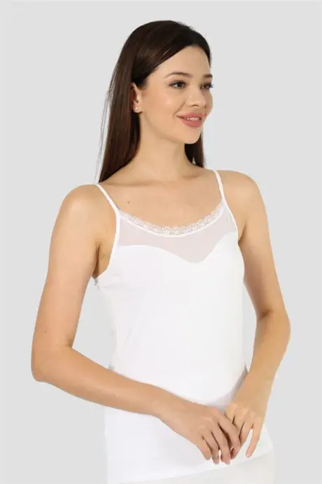 Angelino Underwear Women's White 2 Pack Cotton Lycra Tulle Strap Camisole - 4