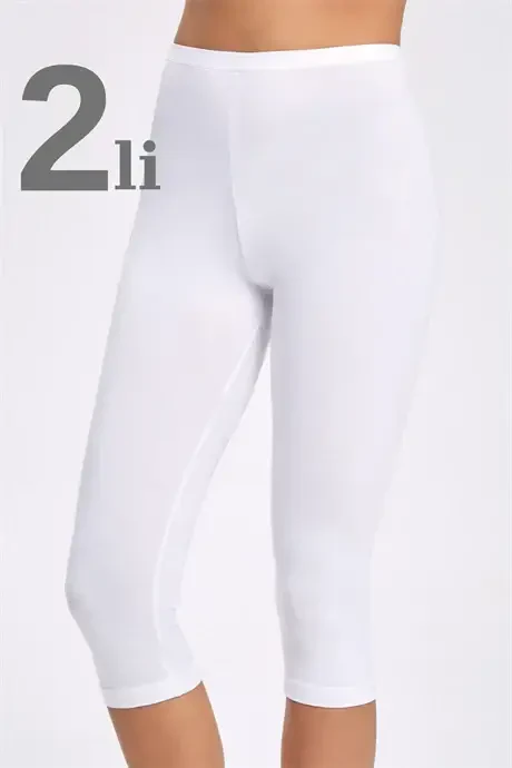 Angelino Underwear Women's White Cotton Elastane Capri Short Tights 2-Pack - BÜYÜKBEDENIZ