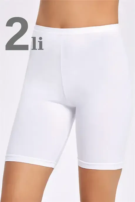 Angelino Underwear Women's White Cotton Lycra Short Shorts 2-Pack - BÜYÜKBEDENIZ