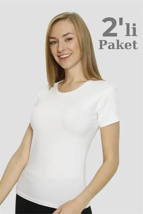 Angelino Underwear Women's White Elastic Crew Neck T-shirt 2-Pack - 1