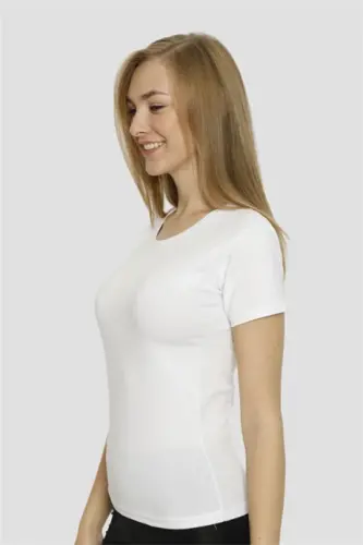 Angelino Underwear Women's White Elastic Crew Neck T-shirt 2-Pack - 3