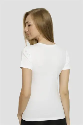 Angelino Underwear Women's White Elastic Crew Neck T-shirt 2-Pack - 4