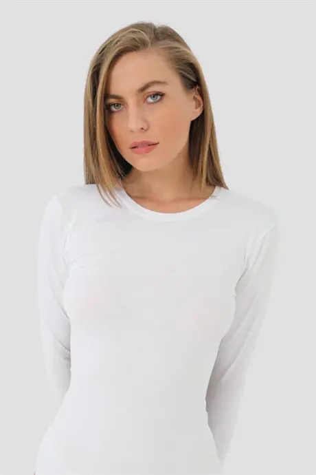 Angelino Underwear Women's White Ribbed Long Sleeve Bodysuit 2-Pack - 4