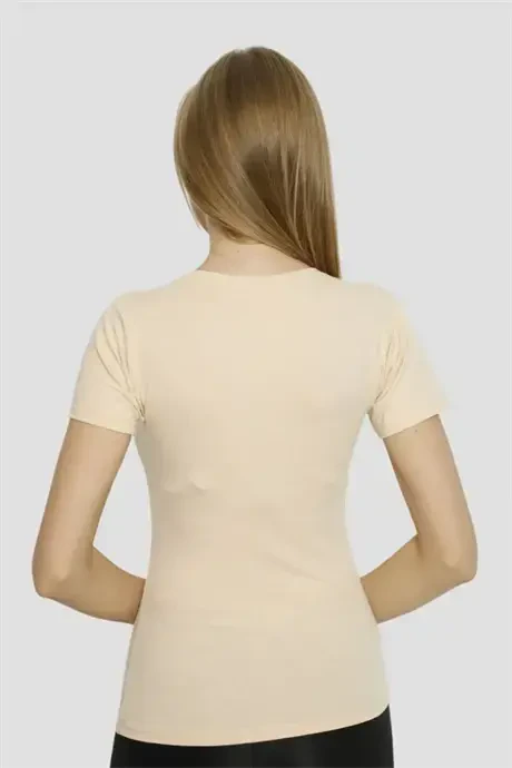 Angelino Underwear Женская телесная футболка с круглым вырезом и лайкрой, 2 шт. - 4