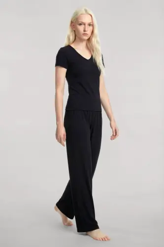 Angelino V-Neck Soft Textured Pajama Set Black - 5