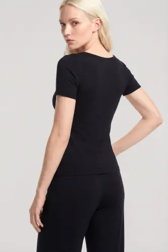 Angelino V-Neck Soft Textured Pajama Set Black - 6