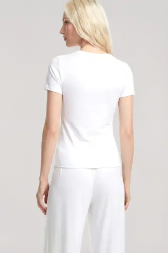 Angelino V-Neck Soft Textured Pajama Set Ecru - 6