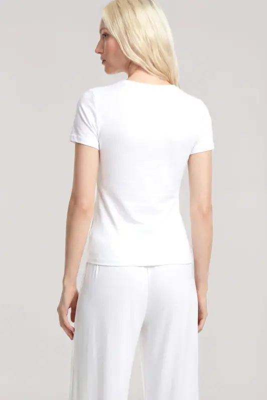 Angelino V-Neck Soft Textured Pajama Set Ecru - 6