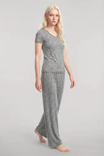Angelino V-Neck Soft Textured Pajama Set Gray - 1
