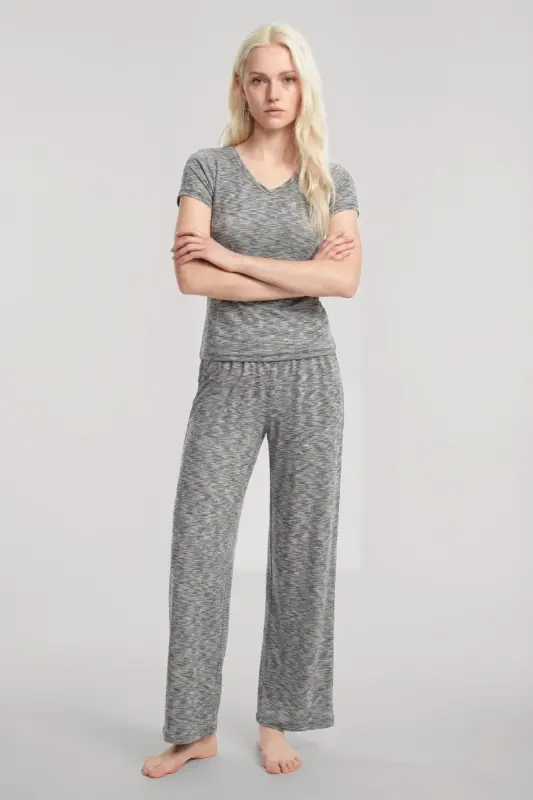 Angelino V-Neck Soft Textured Pajama Set Gray - 2