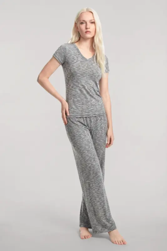 Angelino V-Neck Soft Textured Pajama Set Gray - 3