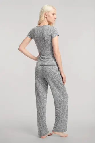 Angelino V-Neck Soft Textured Pajama Set Gray - 5