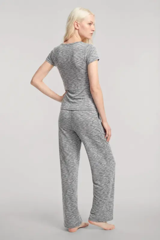 Angelino V-Neck Soft Textured Pajama Set Gray - 5
