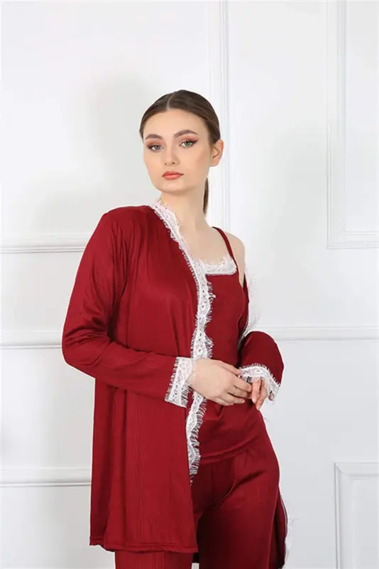 Angelino Women's 3-Piece Burgundy Robe Set 16108 - 4