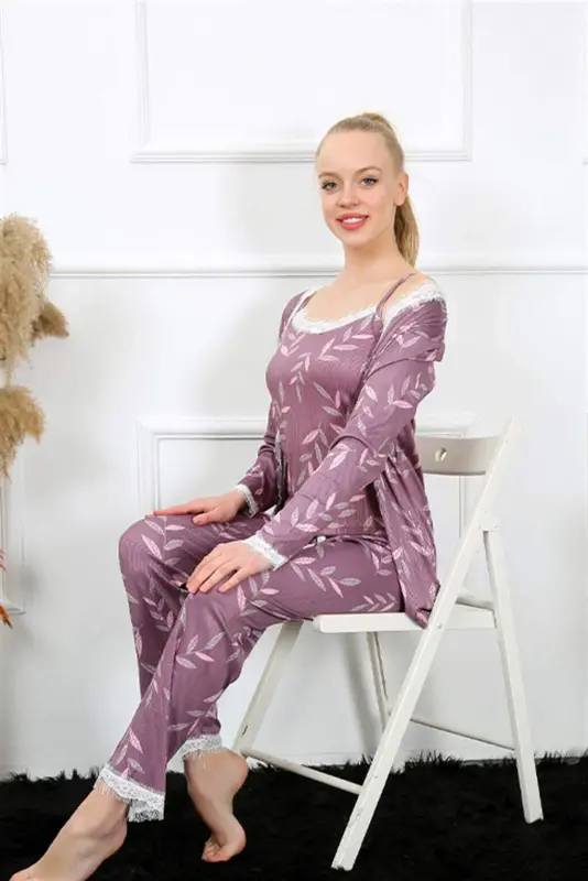 Angelino Women's 3-Piece Lilac Robe Pajama Set 16103 - 21