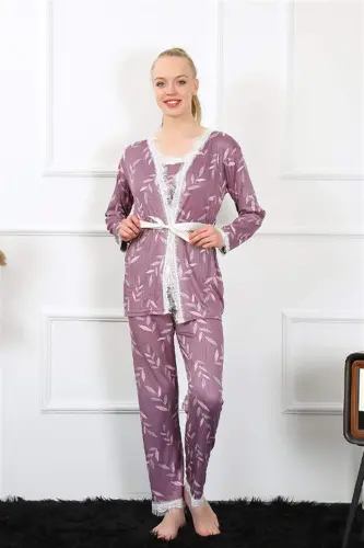 Angelino Women's 3-Piece Lilac Robe Pajama Set 16103 - 19