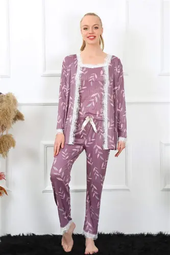 Angelino Women's 3-Piece Lilac Robe Pajama Set 16103 - 9