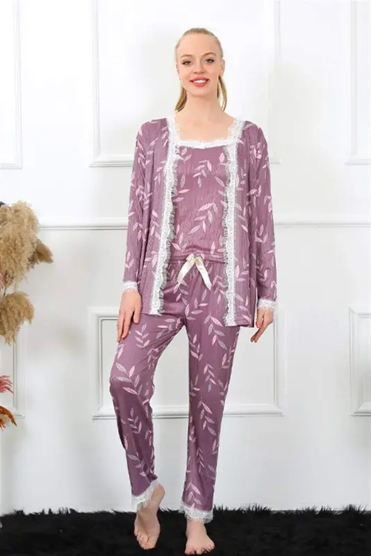 Angelino Women's 3-Piece Lilac Robe Pajama Set 16103 - 9