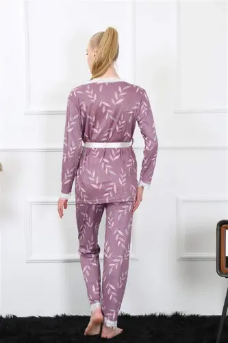 Angelino Women's 3-Piece Lilac Robe Pajama Set 16103 - 12
