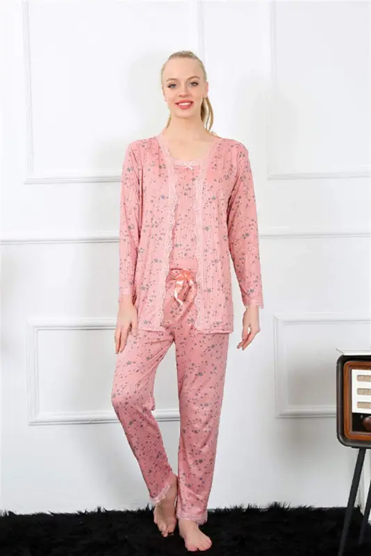 Angelino Women's 3-Piece Rosewater Robe Pajama Set 16103 - 4