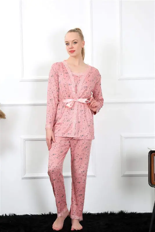 Angelino Women's 3-Piece Rosewater Robe Pajama Set 16103 - 8