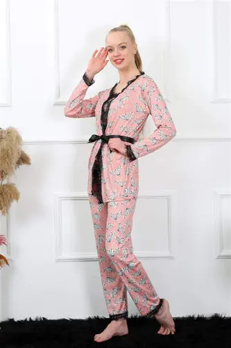 Angelino Women's 3-Piece Salmon Robe Pajama Set 16103 - 3