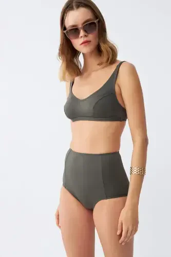 Angelino Women's Basic Khaki Padded High Waist Bikini Set - 3