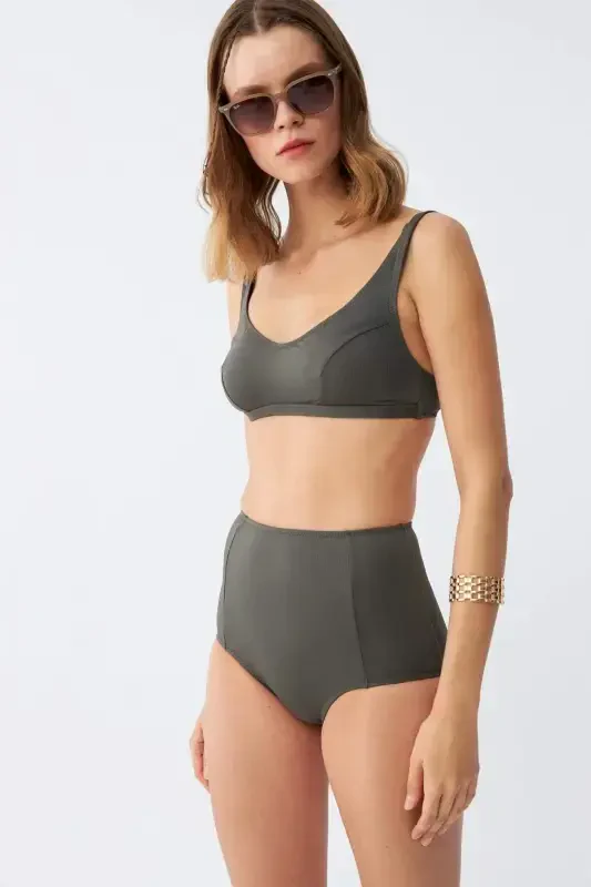 Angelino Women's Basic Khaki Padded High Waist Bikini Set - 3