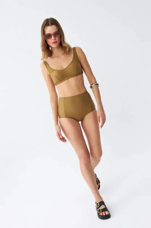 Angelino Women's Basic Mustard Padded High Waist Bikini Set - 1