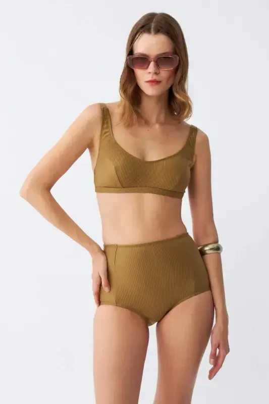 Angelino Women's Basic Mustard Padded High Waist Bikini Set - 2