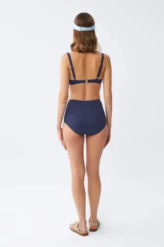 Angelino Women's Basic Navy Blue Padded High Waist Bikini Set - 6