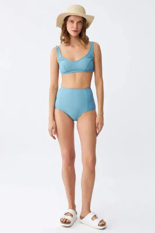 Angelino Women's Basic Turquoise Padded High Waist Bikini Set - 2