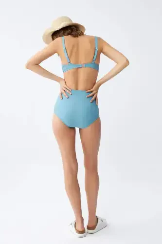 Angelino Women's Basic Turquoise Padded High Waist Bikini Set - 5