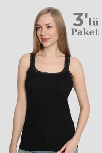 Angelino Women's Black Camisole Lace 3-Pack - 5