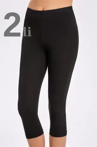 Angelino Women's Black Cotton Blend Lycra Capri Short Leggings (Pack of 2) - 1