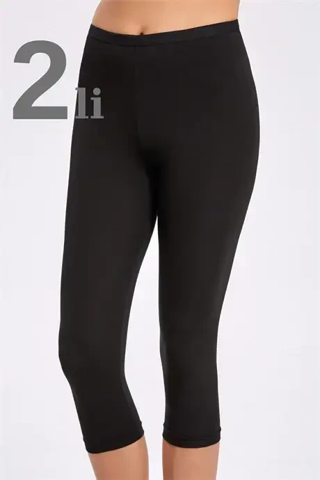 Angelino Women's Black Cotton Blend Lycra Capri Short Leggings (Pack of 2) - BÜYÜKBEDENIZ