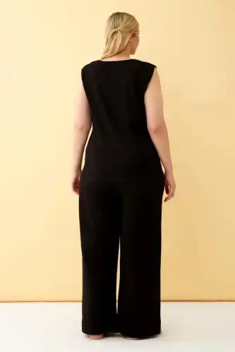 Angelino Women's Black Linen Jacquard Plus Size Pant Suit - 5